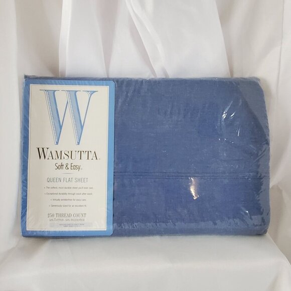 Wamsutta Queen Flat Sheet Denim Blue 250 Thread Count 50% Cotton 50% Polyester - Picture 1 of 11